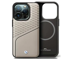 BMW Sign Leather Textured and Line MagSafe Apple iPhone 16 Pro Case - dėklas telefonui pilkos spalvos