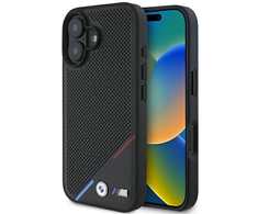 BMW M Perforated Tricolor Line MagSafe Apple iPhone 16 Case - dėklas telefonui juodos spalvos
