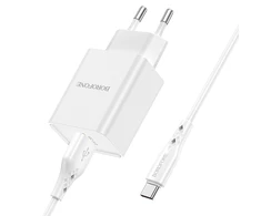 Įkroviklis Borofone BN2 2xUSB 2.1A + USB Type-C, baltas