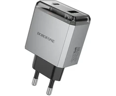 Borofone Laidinis įkroviklis BN20 Lena – USB + Type C – PD 35W pilkos spalvos