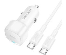 Borofone Car charger BZ34A Cloud – Type C – PD 20W with Type C to Type C baltas