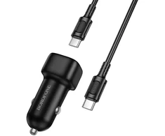Borofone automobilinis įkroviklis BZ34B Cloud - USB + Type C - QC 3.0 PD 38W su Type C į Type C kabeliu juodos spalvos