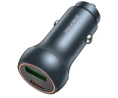 „Borofone“ automobilinis įkroviklis BZ32B Fresh – USB + C tipo – QC 3.0 PD 48W pilkas