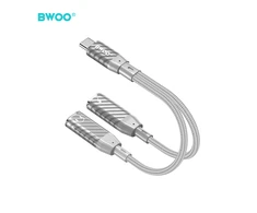 Telforceone Raycue BWOO BZ68 adapter 2w1 2x USB-C - jack 3.5mm pilka