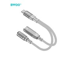 Telforceone Usams BWOO BZ67 adapter 2w1 Lightning/USB-C - jack 3.5mm pilka