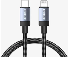 BWOO BO-X401CL braided cable USB-C - Lightning 1m PD 30W juodas