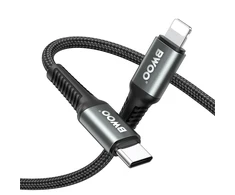 BWOO Braided Cable USB-C - Lightning 2m 30W juodas