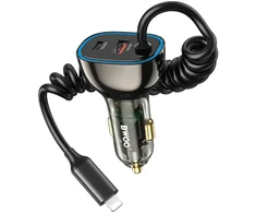 Įkroviklis automobilinis Bwoo (CC96L) (1xUSB, 1xUSB-C 30W) su lightning laidu juodas