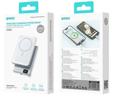 BWOO itin plonas aliumininis magnetinis išorinis akumuliatorius P76 PD 20W 10000 mAh su skaitmeniniu ekranu ir USB-C jungtimi, juodas