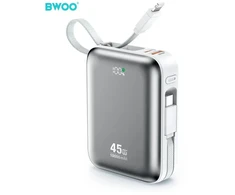 BWOO P77 Power Bank | 10,000 mAh | 45W | PD | USB-C, Lightning | pilka