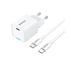 BWOO sieninis įkroviklis GaN 30W USB-C + USB-C - USB-C laidas 60W baltas