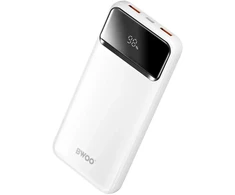 BWOO Ultra thin Power Bank | 10,000 mAh | 22.5W | QC | USB-A, USB-C | LED Ekranas | baltas