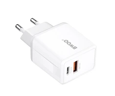 Telforceone BWOO wall charger CDA182 QC 38W 1x USB-A + 1x USB-C baltas