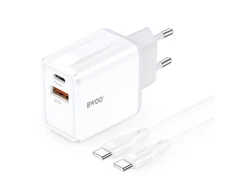 Telforceone BWOO sieninis įkroviklis CDA182 QC 38W 1x USB-A + 1x USB-C su USB-C laidu 1 m juodas