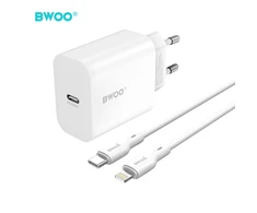 Telforceone BWOO wall charger CDA233 PD 20W 1x USB-C with USB-C - Lightning cable baltas