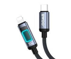 Telforceone BWOO X324CL braided fast charging cable with light display PD 27W USB-C - Lightning