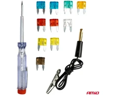 Mini saugiklių rinkinys (10 vnt.) + įtampos matuoklis amio-03524