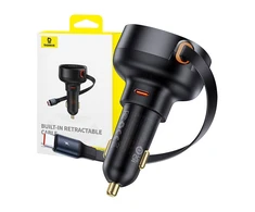 Automobilinis įkroviklis Baseus Enjoyment Pro su USB-C laidu, 60 W (juodas)