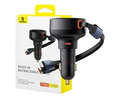 Automobilinis įkroviklis Baseus Enjoyment USB-C su USB-C laidu ir Lightning 60W (juodas)