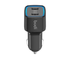 Automobilinis įkroviklis Budi 065R, 2x USB-C, PD 60W (juodas)