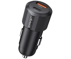 Automobilinis įkroviklis USAMS YT Series CC283 60W 1xUSB-A 1xUSB-C juodos spalvos