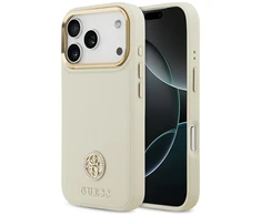 Dėklas Guess Grained Strass Logo MagSafe skirtas Apple iPhone 17 Pro beige