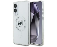 Dėklas Karl Lagerfeld Button Choupette Head Printed Logo MagSafe skirtas Samsung Galaxy S25 Edge baltos spalvos