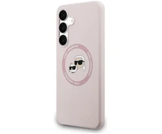 Dėklas Karl Lagerfeld Silicone Karl&amp;Choupette Heads MagSafe skirtas Samsung Galaxy S25 FE rožinės spalvos