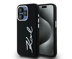 Dėklas Karl Lagerfeld Silicone Metal Script Logo iPhone 15 Pro Max Case - Juodas