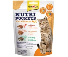 Gardumi kaķiem : GIMBORN Nutri Pockets Malt Vitamin Mix with Beef, Salmon, Catnip, 150gr