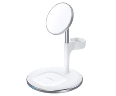 Belaidis įkroviklis CHOETECH, 15W, 3in1, magnetinis, baltas su stovu