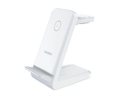 Belaidis įkroviklis CHOETECH, 15W, 3in1, baltas su stovu