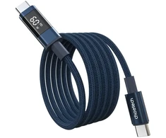 Choetech XCC-1068 duomenų perdavimo ir įkrovimo kabelis | USB-C į USB-C | PD | 60W | su LED ekranu | 1,2 m | mėlynas