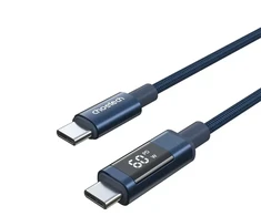 Choetech XCC-1068 duomenų perdavimo ir įkrovimo kabelis | USB-C į USB-C | PD | 60W | su LED ekranu | 1,2 m | mėlynas