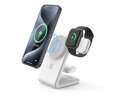 Crong MagSpot Pivot Stand - MagSafe įkroviklis for Apple iPhone, Apple Watch and AirPods Snow baltos spalvos