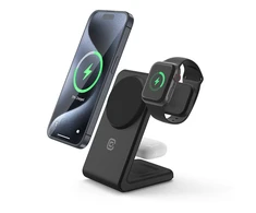 Crong MagSpot Pivot Stand - MagSafe įkroviklis for Apple iPhone, Apple Watch and AirPods Shadow juodos spalvos