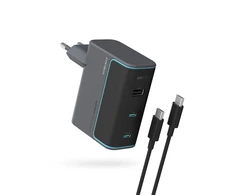Cuktech CUKAD1003EUG GaN 100W laidinis įkroviklis 2 x USB-C 1 x USB-A su USB-C kabeliu – pilkos spalvos