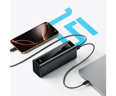 Cuktech PB200U Powerbank 210W 20000mAh 2x USB-C + USB-A with TFT display and 240W USB-C cable - juodas