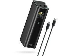 Cuktech PB200U Powerbank 210W 20000mAh 2x USB-C + USB-A with TFT display and 240W USB-C cable - juodas