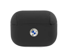 Dėklas BMW Genuine Leather Sidabrinis Logo AirPods Pro Case - Juodas