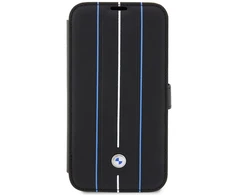 Apple iPhone 14 Pro BMW Bookdėklas odinis Stamp Mėlyna Lines (BMBKP14L22RVSK) juodos spalvos