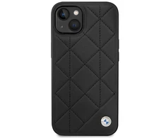 BMW telefono dėklas iPhone 14 6,1 BMHCP14S22RQDK juodas hard telefono dėklas Leather Quilted