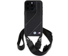 Apple iPhone 15 Pro BMW dėklas M Edition Carbon Stripe &amp; Strap (BMHCP15L23PSCCK) juodos spalvos