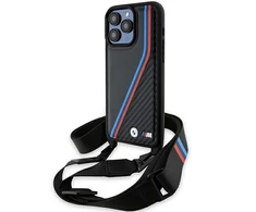 Apple iPhone 15 Pro BMW dėklas M Edition Carbon Tricolor Lines &amp; Strap (BMHCP15L23PSVTK) juodos spalvos