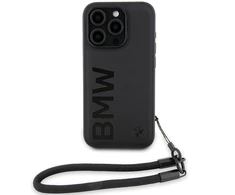 Apple iPhone 15 Pro BMW dėklas Signature odinis Wordmark Cord (BMHCP15L23RMRLK) juodos spalvos