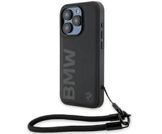 Apple iPhone 15 Pro BMW dėklas Signature odinis Wordmark Cord (BMHCP15L23RMRLK) juodos spalvos