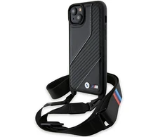 Apple iPhone 15 Plus / 14 Plus BMW dėklas M Edition Carbon Stripe &amp; Strap (BMHCP15M23PSCCK) juodos spalvos