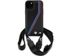 Apple iPhone 15 Plus / 14 Plus BMW dėklas M Edition Carbon Tricolor Lines &amp; Strap (BMHCP15M23PSVTK) juodos spalvos