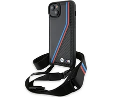 Apple iPhone 15 Plus / 14 Plus BMW dėklas M Edition Carbon Tricolor Lines &amp; Strap (BMHCP15M23PSVTK) juodos spalvos
