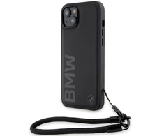Apple iPhone 15 Plus / 14 Plus BMW dėklas Signature odinis Wordmark Cord (BMHCP15M23RMRLK) juodos spalvos